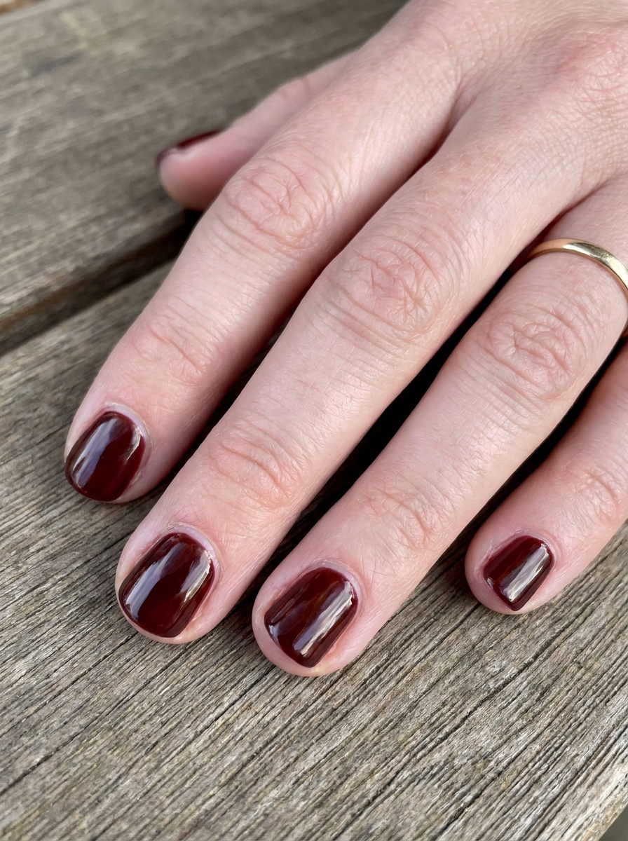 Glossy Oxblood Short Nails als Oxblood Nails Inspiration 2026